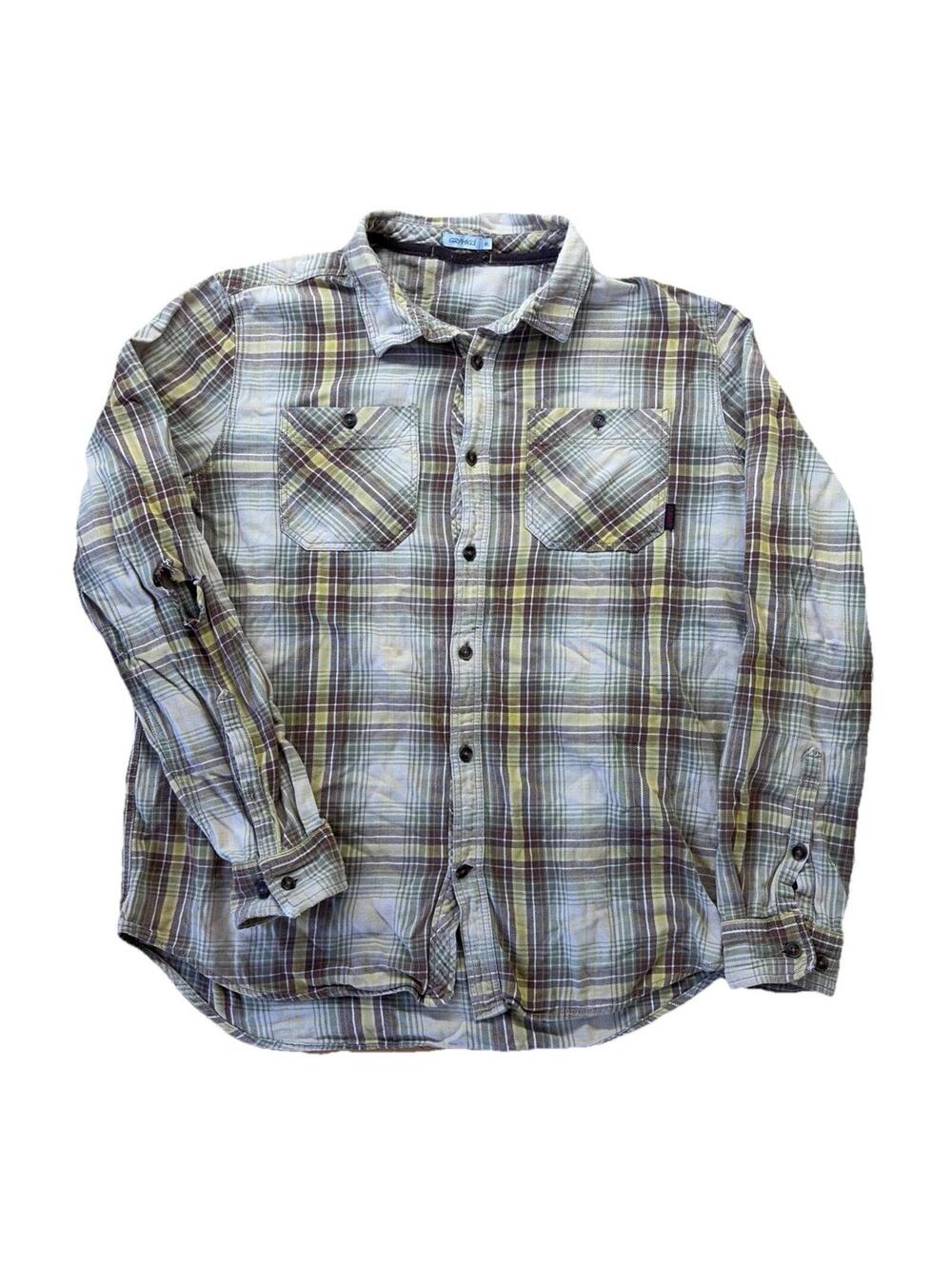Gramicci Flannel Shirt Mens XL Brown Plaid Field Cotton Button Up
